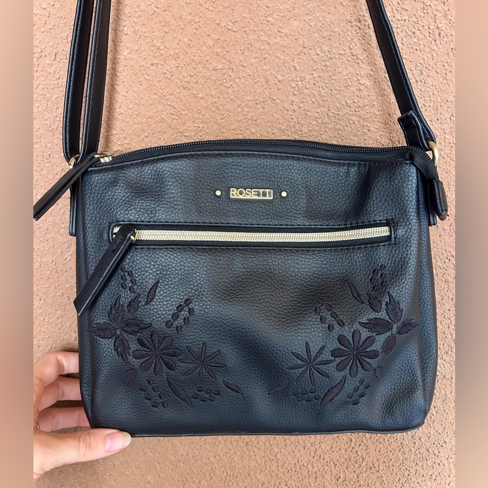 Rosetti Black Crossbody Bag with Floral Design
